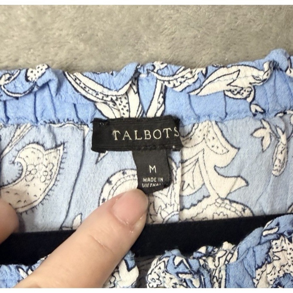 Talbots Womens Blue White Paisley‎ Viscose Peasant Blouse 3/4 Sleeve Size M - Picture 5 of 7